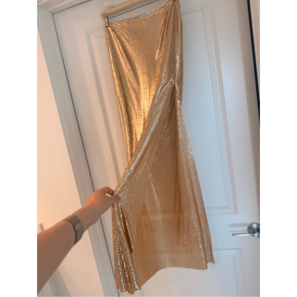🆕 LOVERS and FRIENDS Sasha Gold Metallic Maxi high slit Skirt, party luxury, XS - Picture 7 of 13